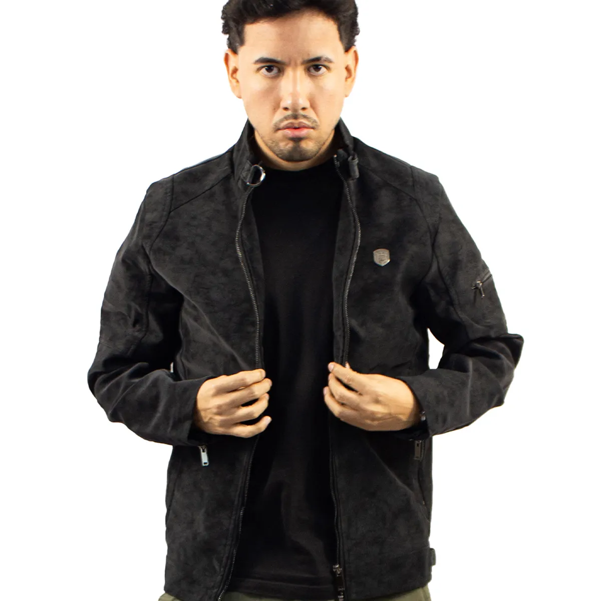 DM DEXMEN - Casaca Dexmen Cuero Gamuza Negro