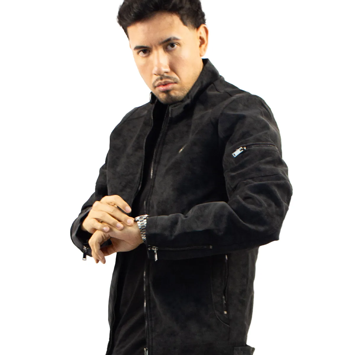 DM DEXMEN - Casaca Dexmen Cuero Gamuza Negro