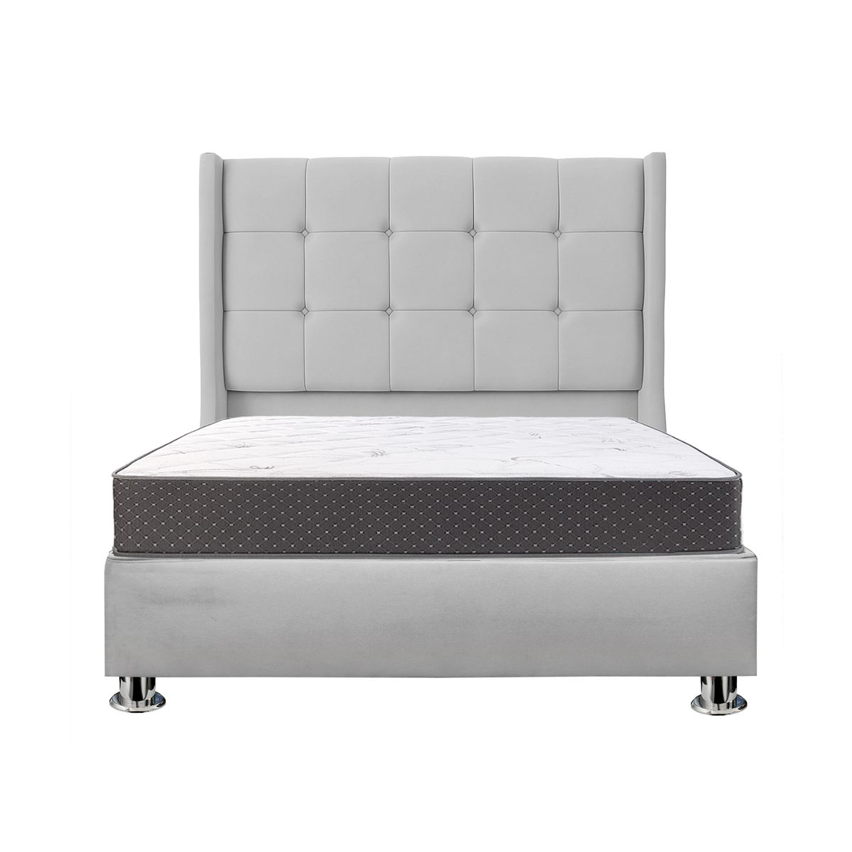 MUEBLES MACRUMO - Combo Cama tapizada Atenas - Queen - Gris claro+Colchón Semiortopédico