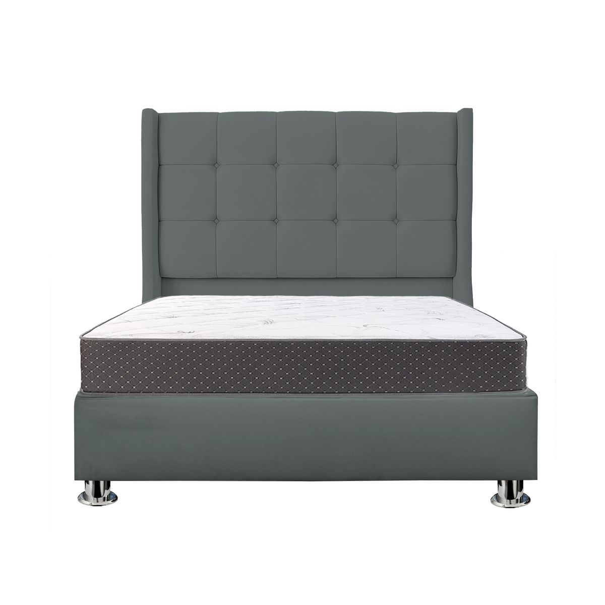 MUEBLES MACRUMO - Combo Cama tapizada Atenas - Queen -Gris oscuro+Colchón Semiortopédico