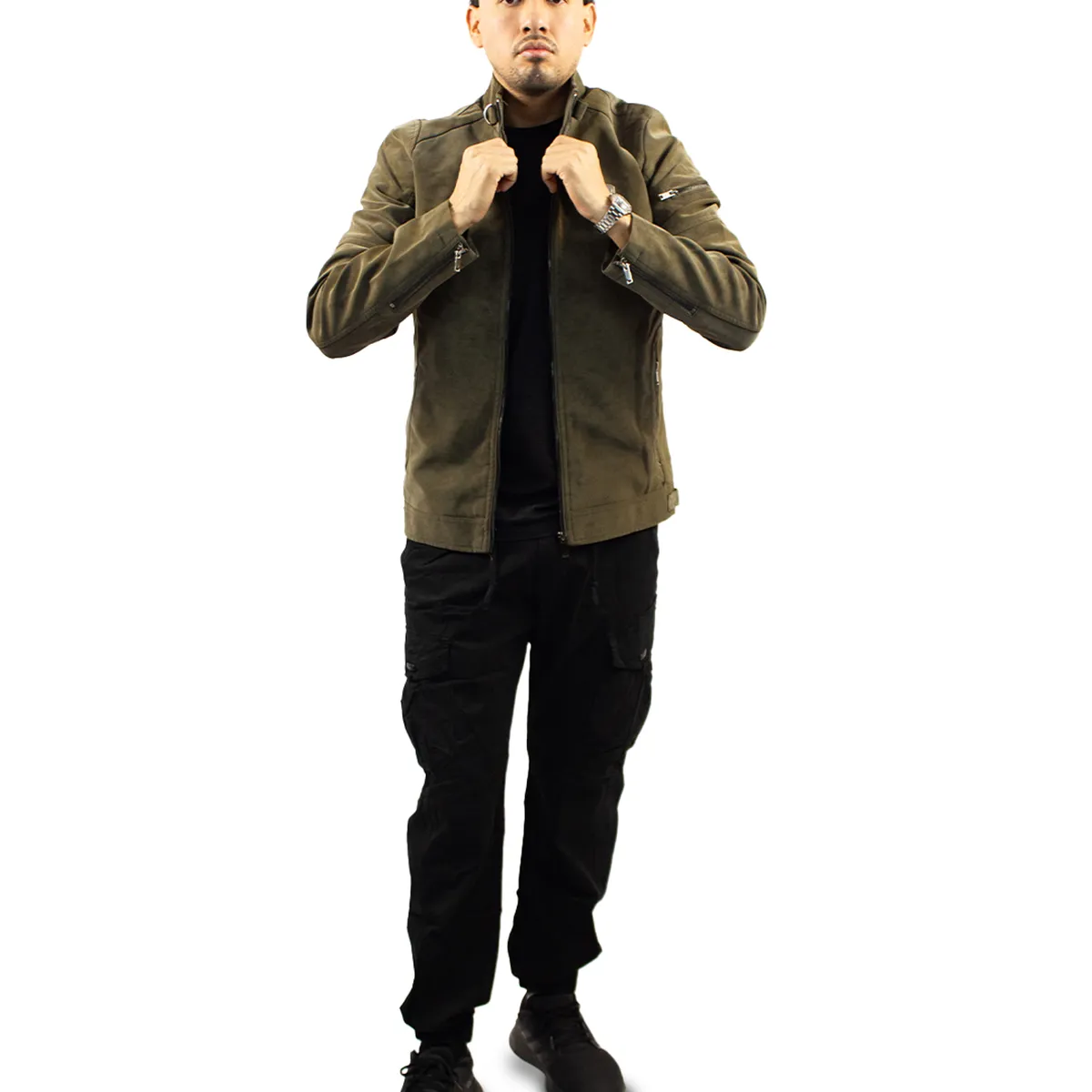 DM DEXMEN - Casaca Dexmen Cuero Gamuza Verde Musgo