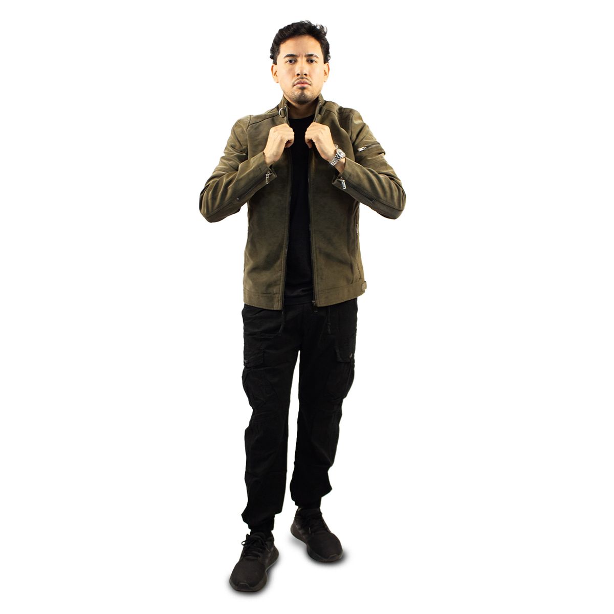 DM DEXMEN - Casaca Dexmen Cuero Gamuza Verde Musgo