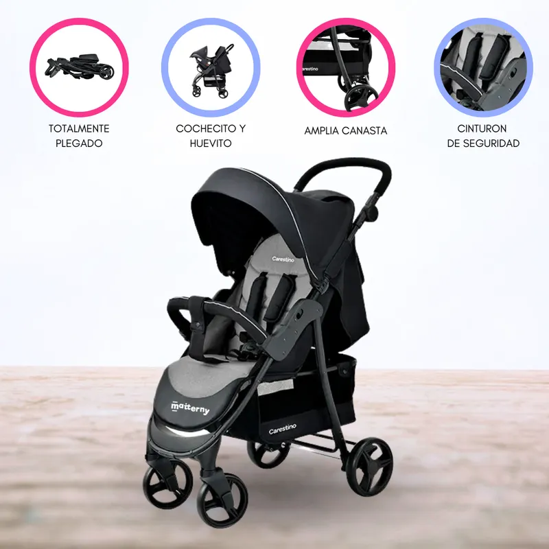 CARESTINO - Coche de Paseo con Accesorios «CITY V2» Gris Melange