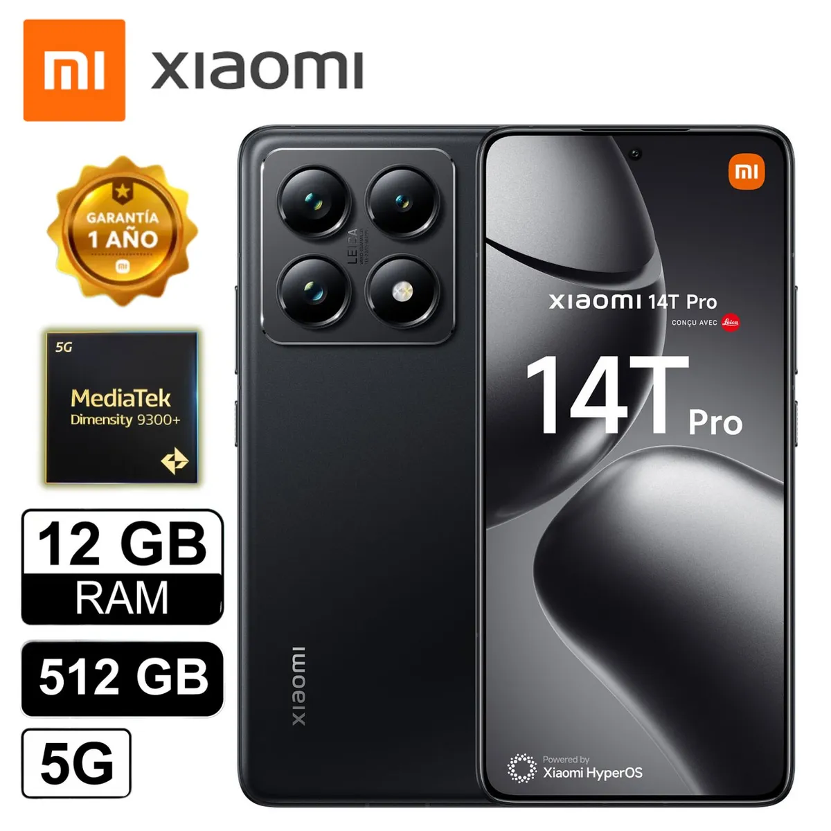 XIAOMI - Celular Xiaomi 14T Pro 12 GB 512 SSD 5G AMOLED IP68 Negro Titan
