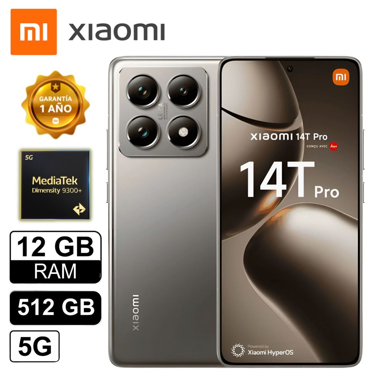 XIAOMI - Celular Xiaomi 14T Pro 12 GB 512 SSD 5G AMOLED IP68 Gris Titan