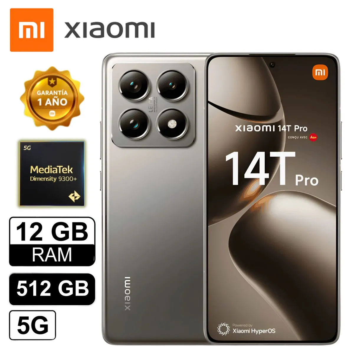 XIAOMI - Celular Xiaomi 14T Pro 12 GB 512 SSD 5G AMOLED IP68 Gris Titan