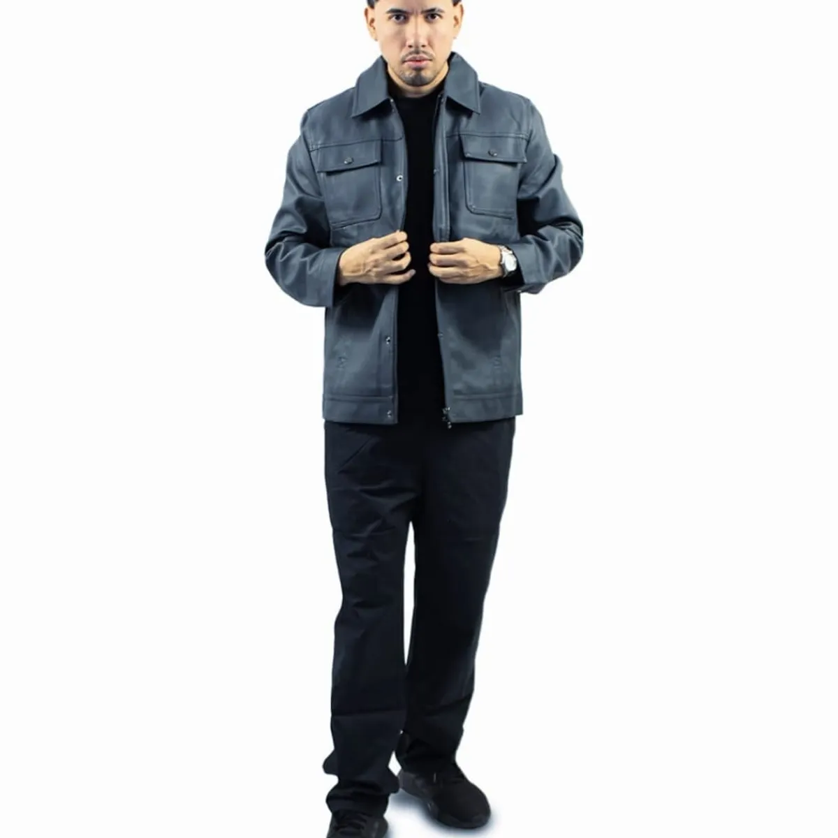 DM DEXMEN - Casaca Dexmen Cuero Broche Gris