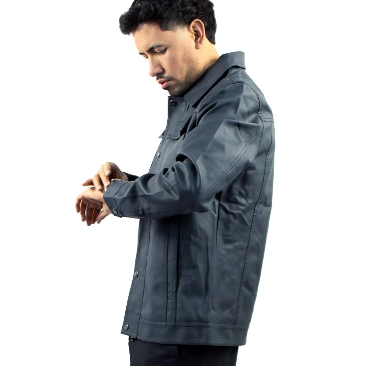 DM DEXMEN - Casaca Dexmen Cuero Broche Gris