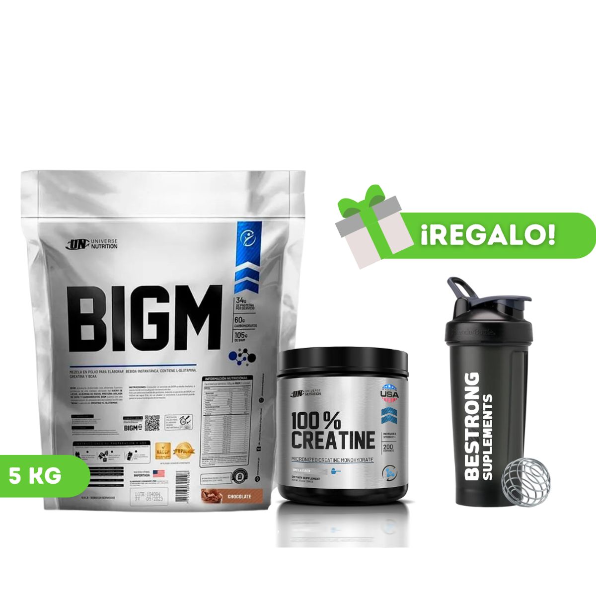 UNIVERSE NUTRITION - PACK PROTEÍNA BIGM 5KG CHOCOLATE + CREATINA UNIVERSE NUTRITION 250G + SHAKER