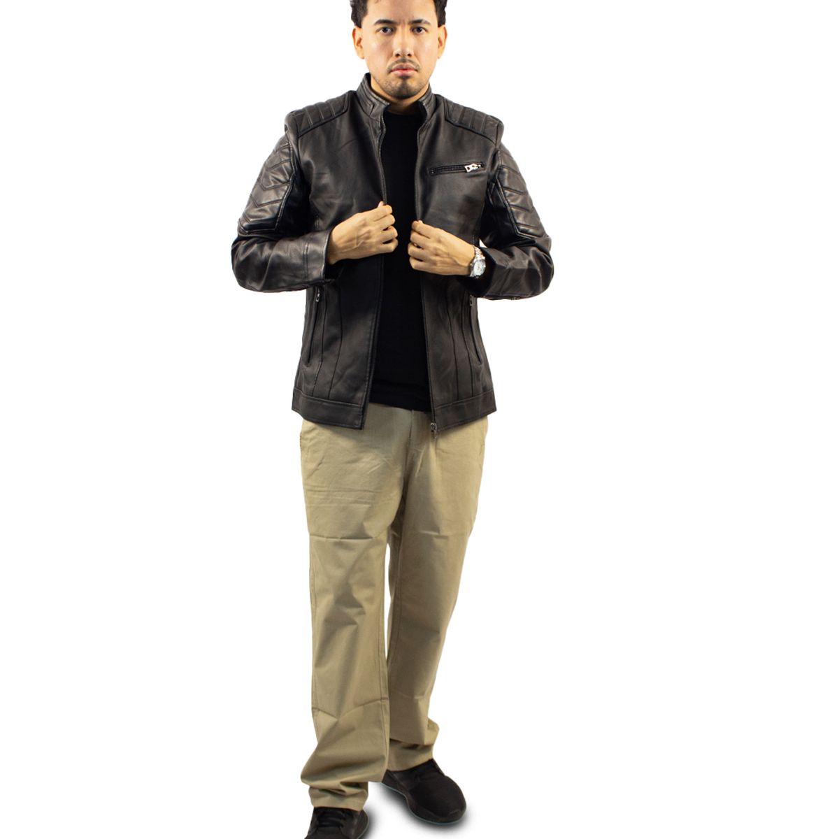 DM DEXMEN - Casaca Dexmen Cuero Only Cierre Negro