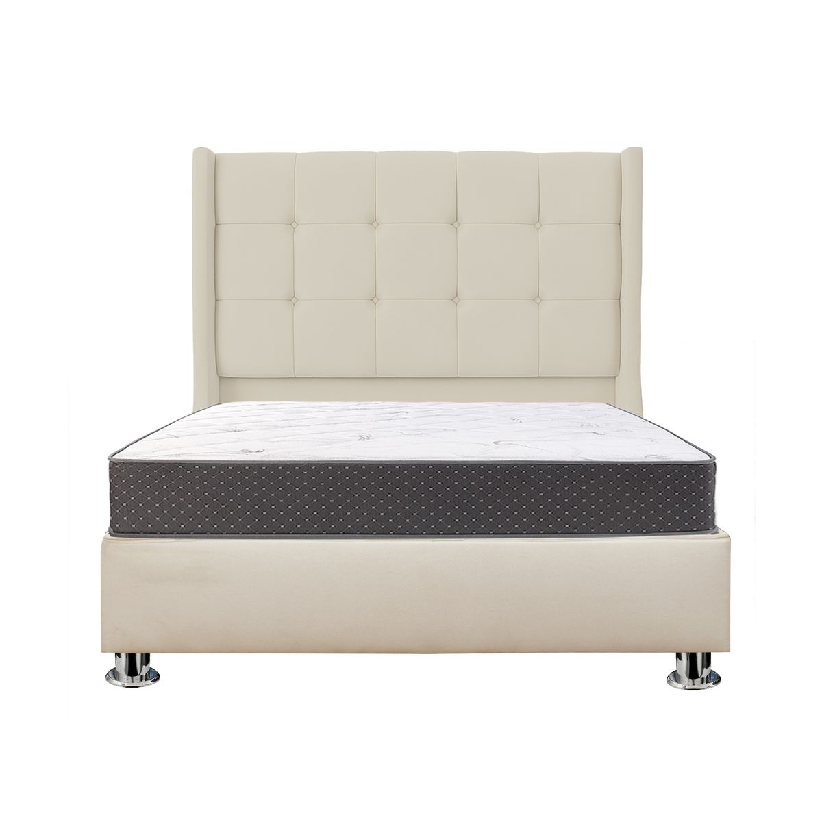 MUEBLES MACRUMO - Combo Cama tapizada Atenas-15 Plz Beige claro+colchón semiortopédico