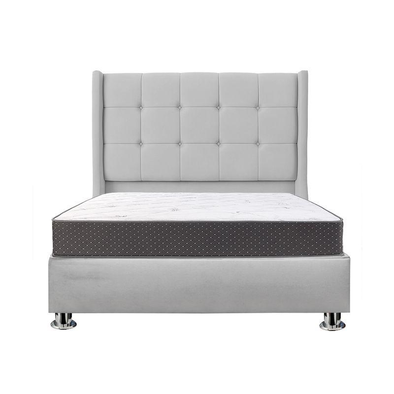 MUEBLES MACRUMO - Combo Cama tapizada Atenas-15 Plz Gris claro+colchón semiortopédico