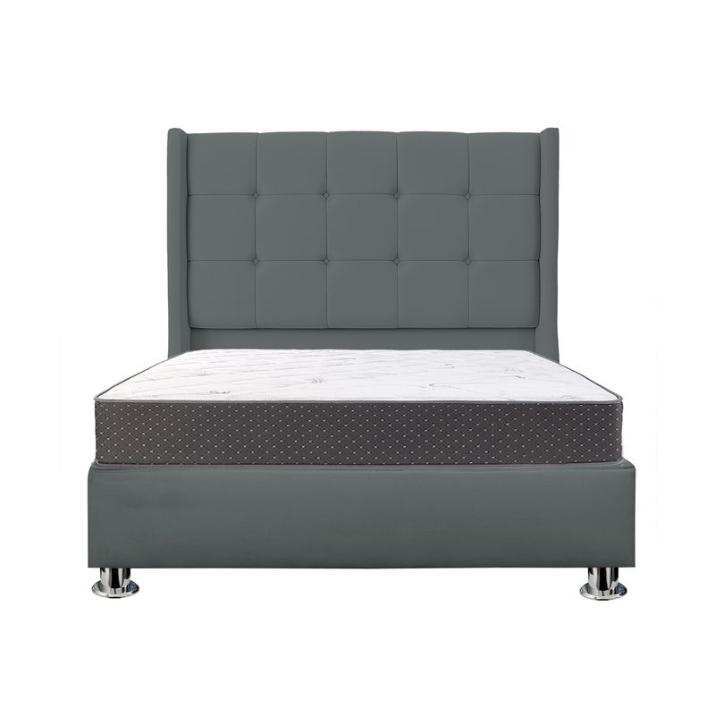 MUEBLES MACRUMO - Combo Cama tapizada Atenas-15 Plz Gris oscuro+colchón semiortopédico