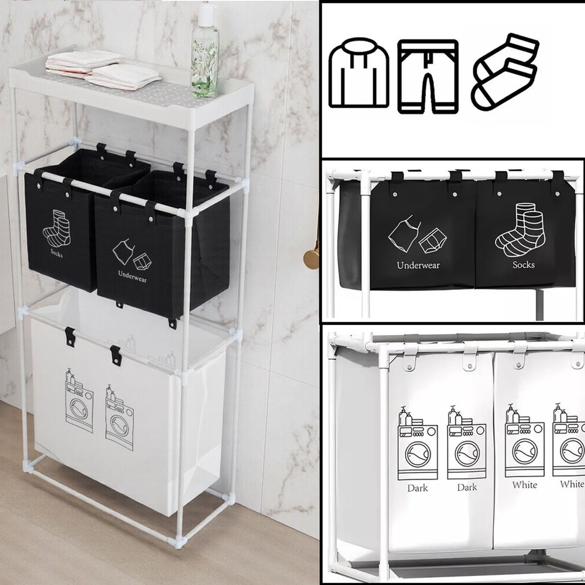 GENERICO - Cesta De Ropa Sucia 4 cesto de Compartimentos Multifunción