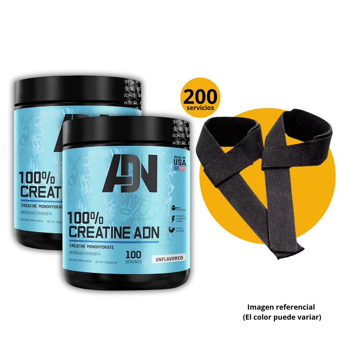 ADN - CREATINAS ADN DE 250gr 2und CON STRAPS - CREATINAS MONOHIDRATADA