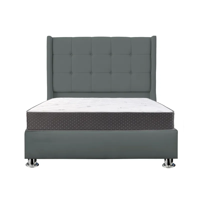 MUEBLES MACRUMO - Combo Cama tapizada Atenas - Queen Gris oscuro +colchón semiortopédico