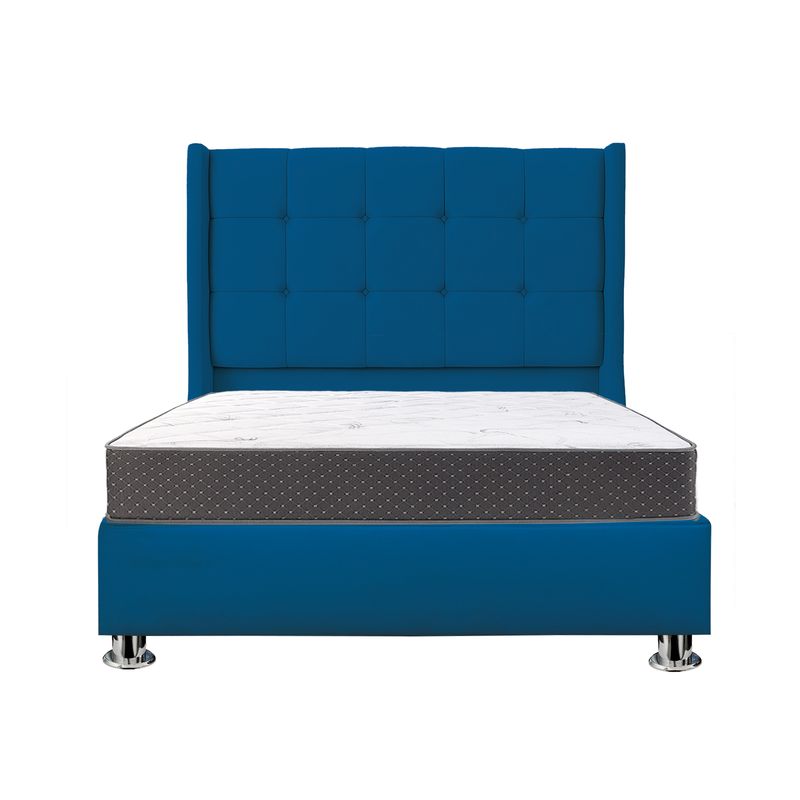 MUEBLES MACRUMO - Combo Cama tapizada Atenas - Queen Azul + colchón semiortopédico