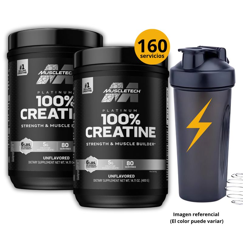 MUSCLETECH - CREATINAS PLATINUM DE MUSCLETECH DE 400gr 2und CON SHAKER - CREATINAS MONOHIDRATADA