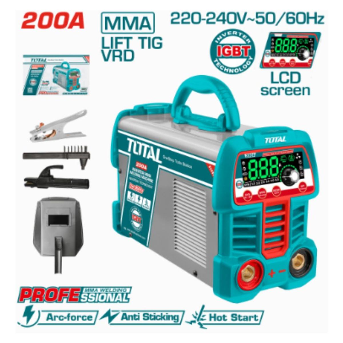 TOTAL TOOLS - Máquina de Soldar Inverter MMATIG VRD 15-200A LCD LED - TW2200691