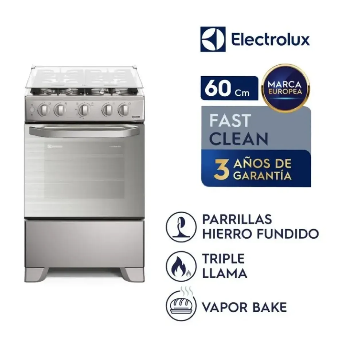 ELECTROLUX - COCINA TRIPLE LLAMA SILVER EFFICIENT VAPORBAKE FE4PMR - ELECTROLUX