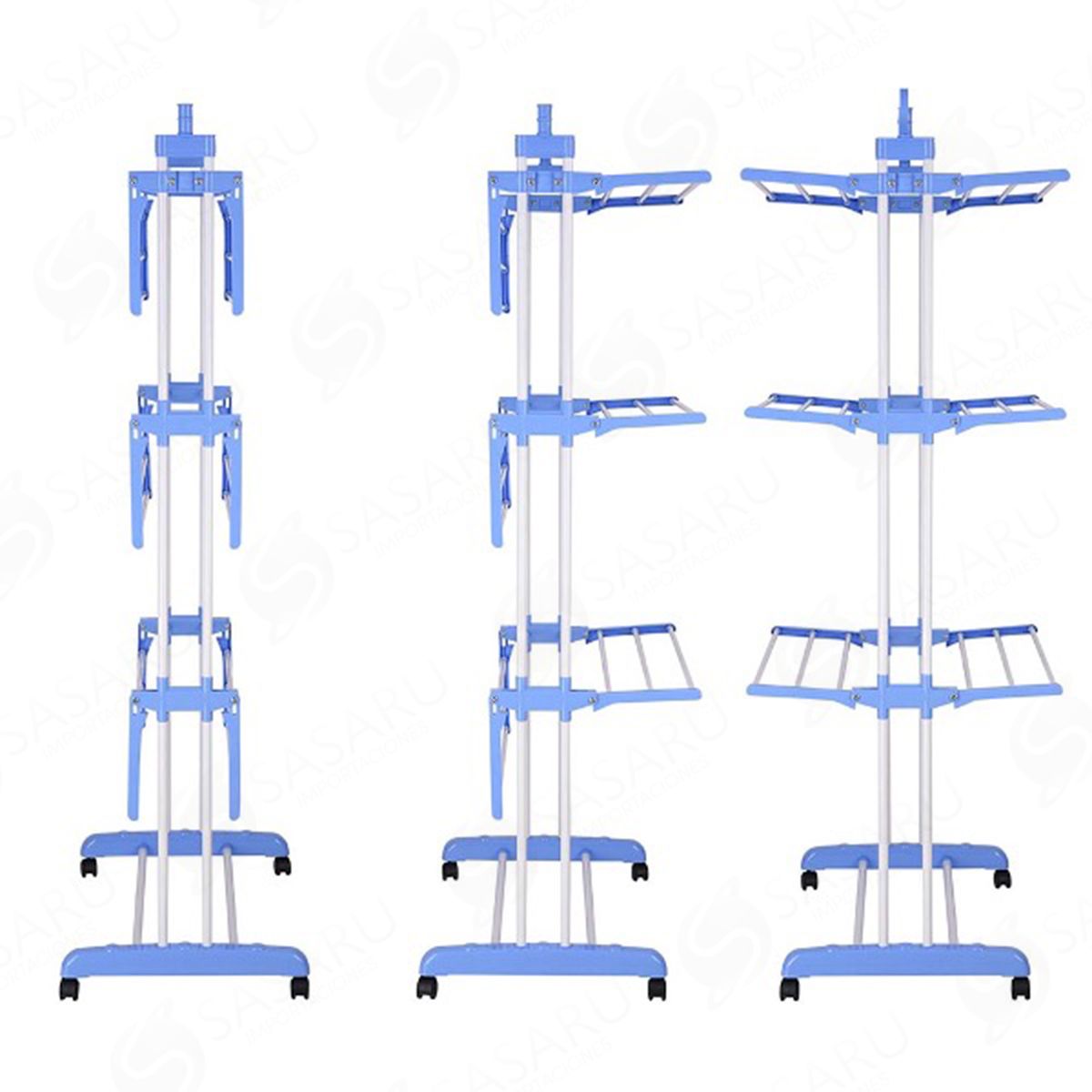 GENERICO - Tendedero Organizador 3 Niveles Plegable Azul