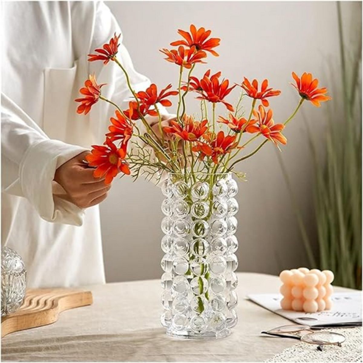 PIA COPELLO STORE - Florero de Vidrio Transparente Circular Alto