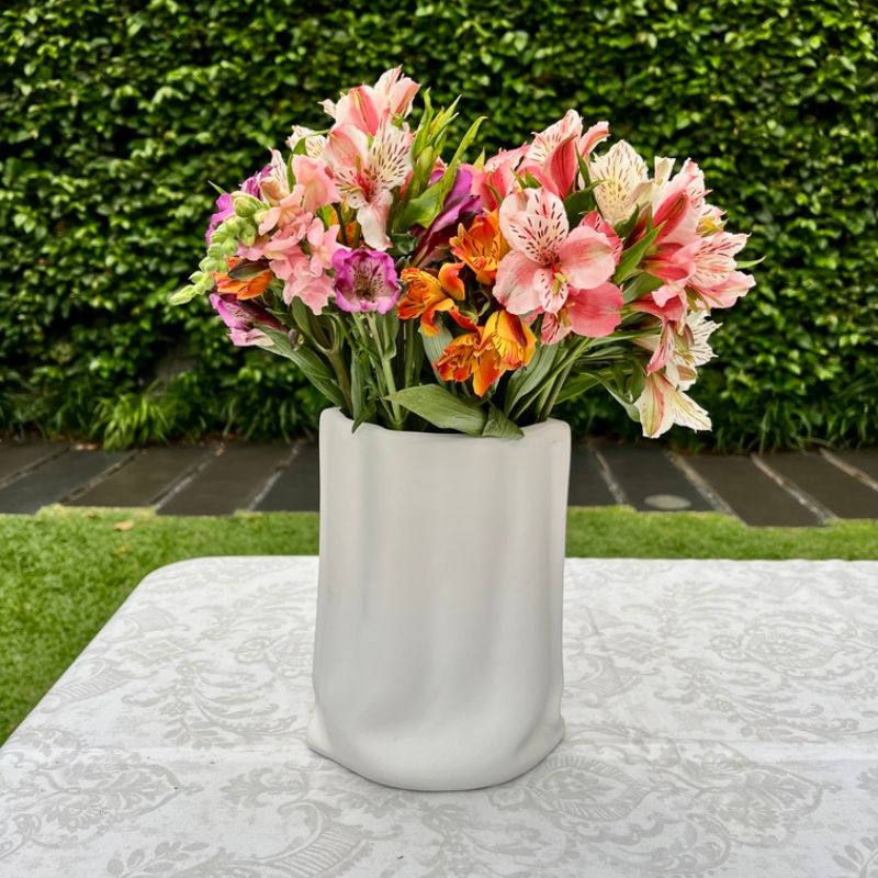 PIA COPELLO STORE - Florero de Cerámica Circular Brillante - Blanco