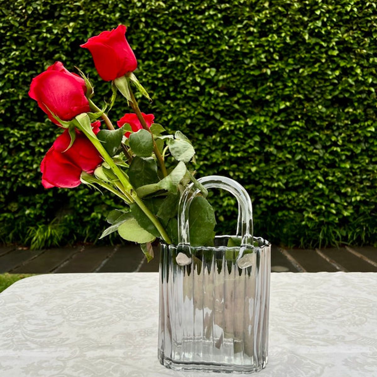 PIA COPELLO STORE - Florero de Vidrio Transparente con Forma de Bolso