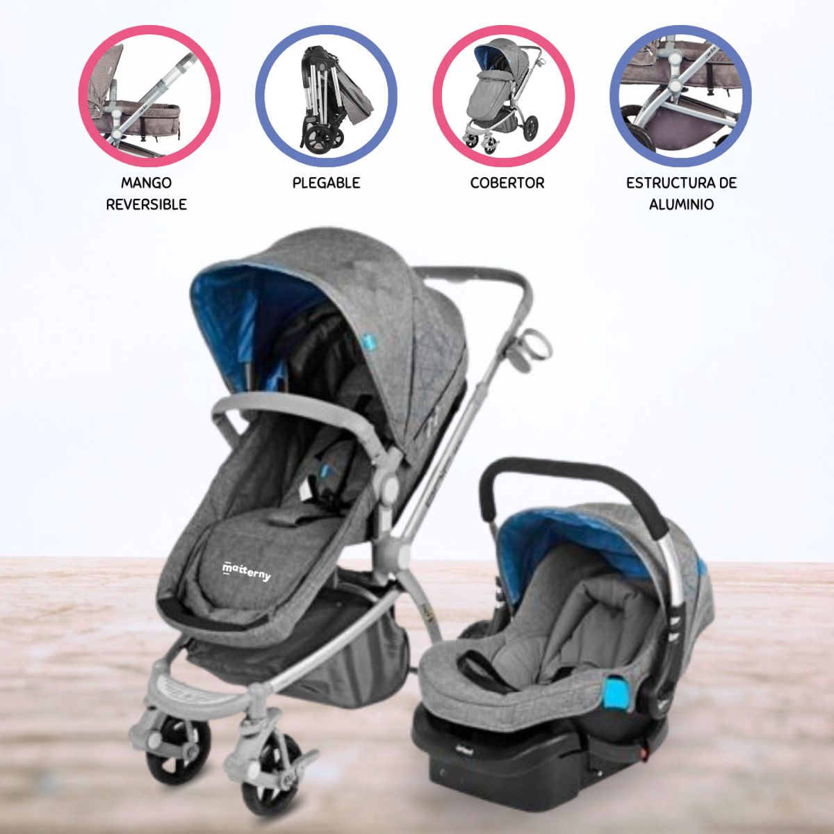 INFANTI - Coche Cuna 4 en1 Para Bebé Travel System«EPIC 3G« Light Blue