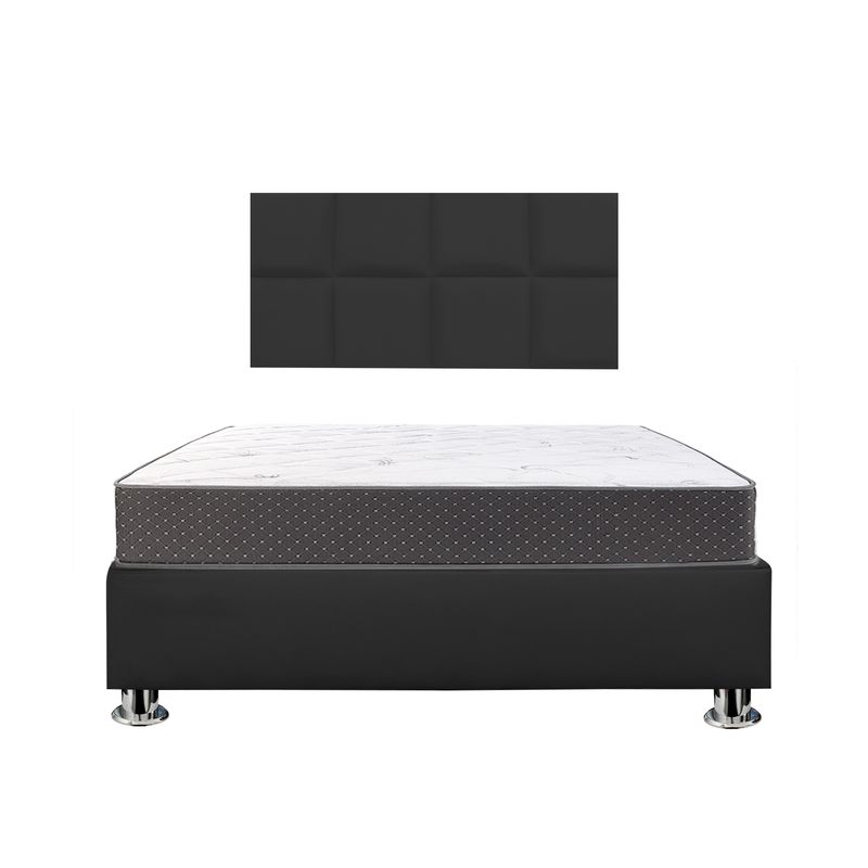 MUEBLES MACRUMO - Combo Cama tapizada Serena - 1.5 Plz Negro + colchón semiortopédico