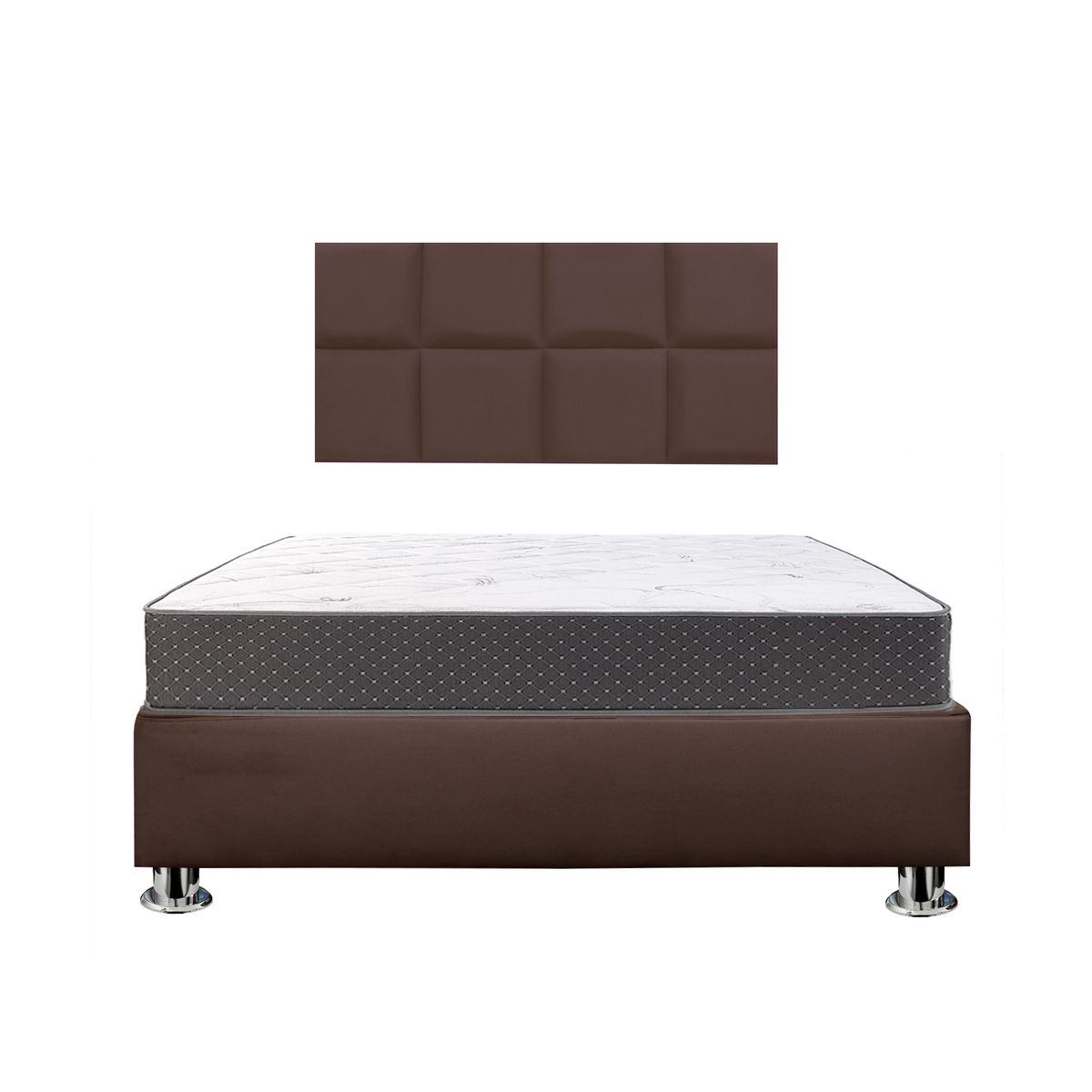 MUEBLES MACRUMO - Combo Cama tapizada Serena - 1.5 Plz Marrón + colchón semiortopédico