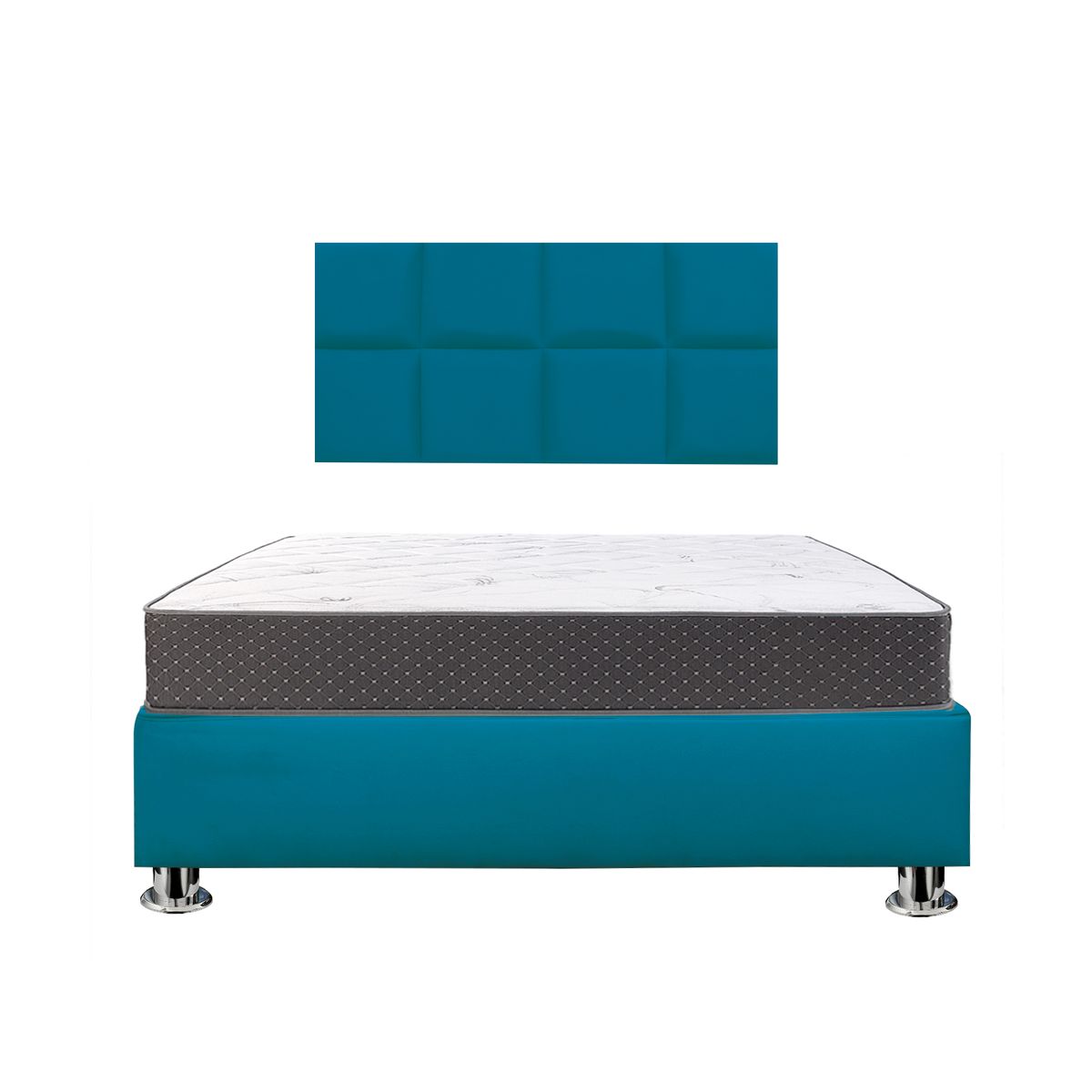 MUEBLES MACRUMO - Combo Cama tapizada Serena - 1.5 Plz Turquesa + colchón semiortopédico