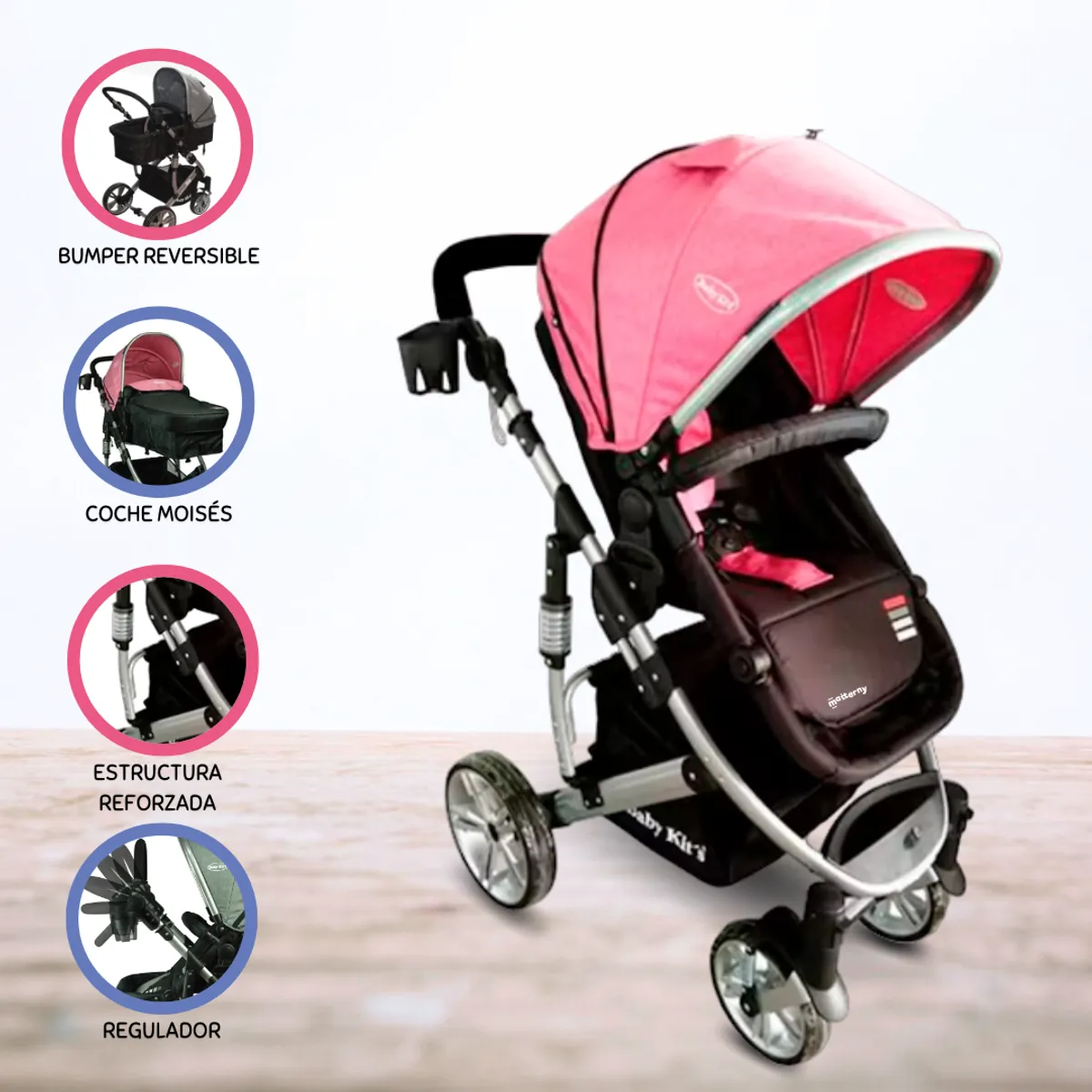 BABY KITS - Coche Deportivo Moisés para Bebés «SPRING» Pink