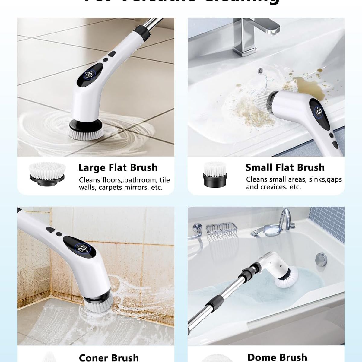 GENERICO - CEPILLO LIMPIADOR ELECTRICO DE LIMPIEZA GIRATORIO 9 EN 1 PRIME