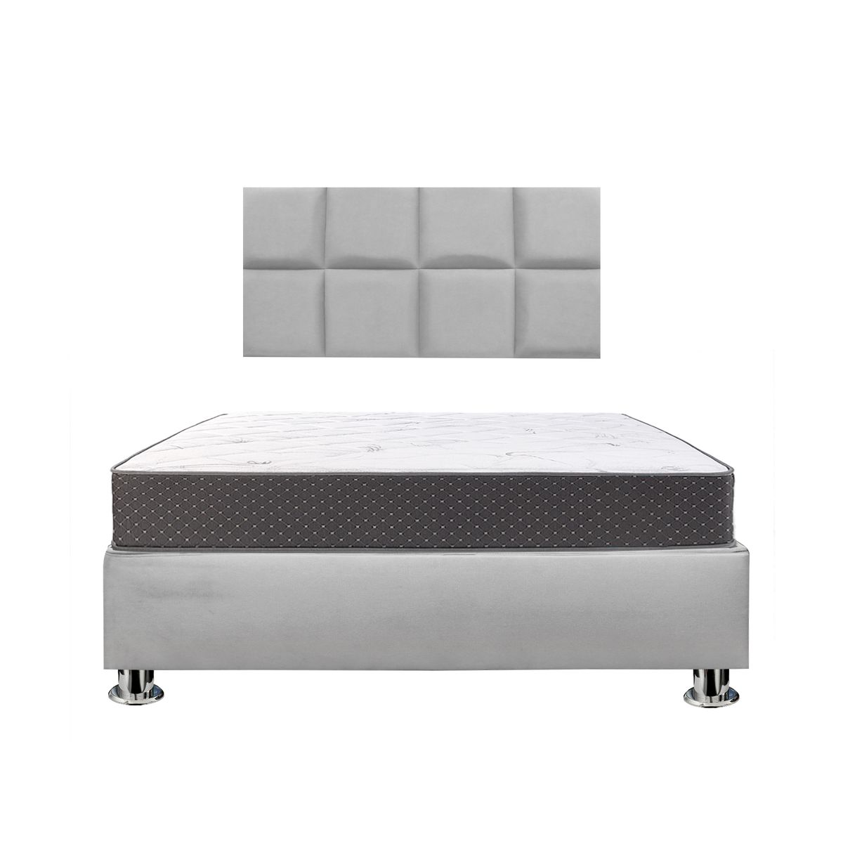 MUEBLES MACRUMO - Combo Cama tapizada Serena - Queen Gris claro + Colchón semiortopédico