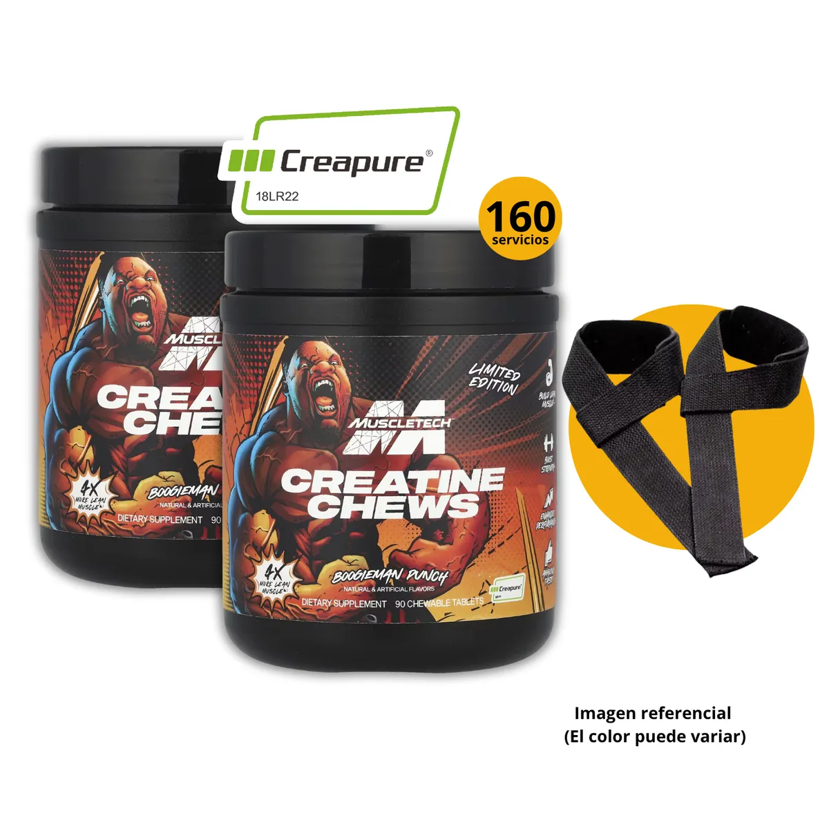 MUSCLETECH - CREATINAS CREAPURE DE MUSCLETECH DE 90 PASTILLAS (2und) CON STRAPS - CREATINAS MONOHIDRATADA CREAPURE