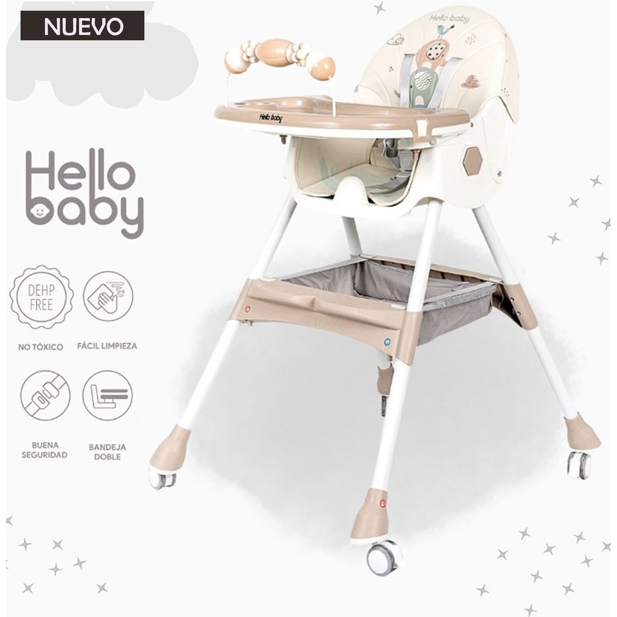 GENERICO - Silla de Comer Doble bandeja Copito Plus Beige