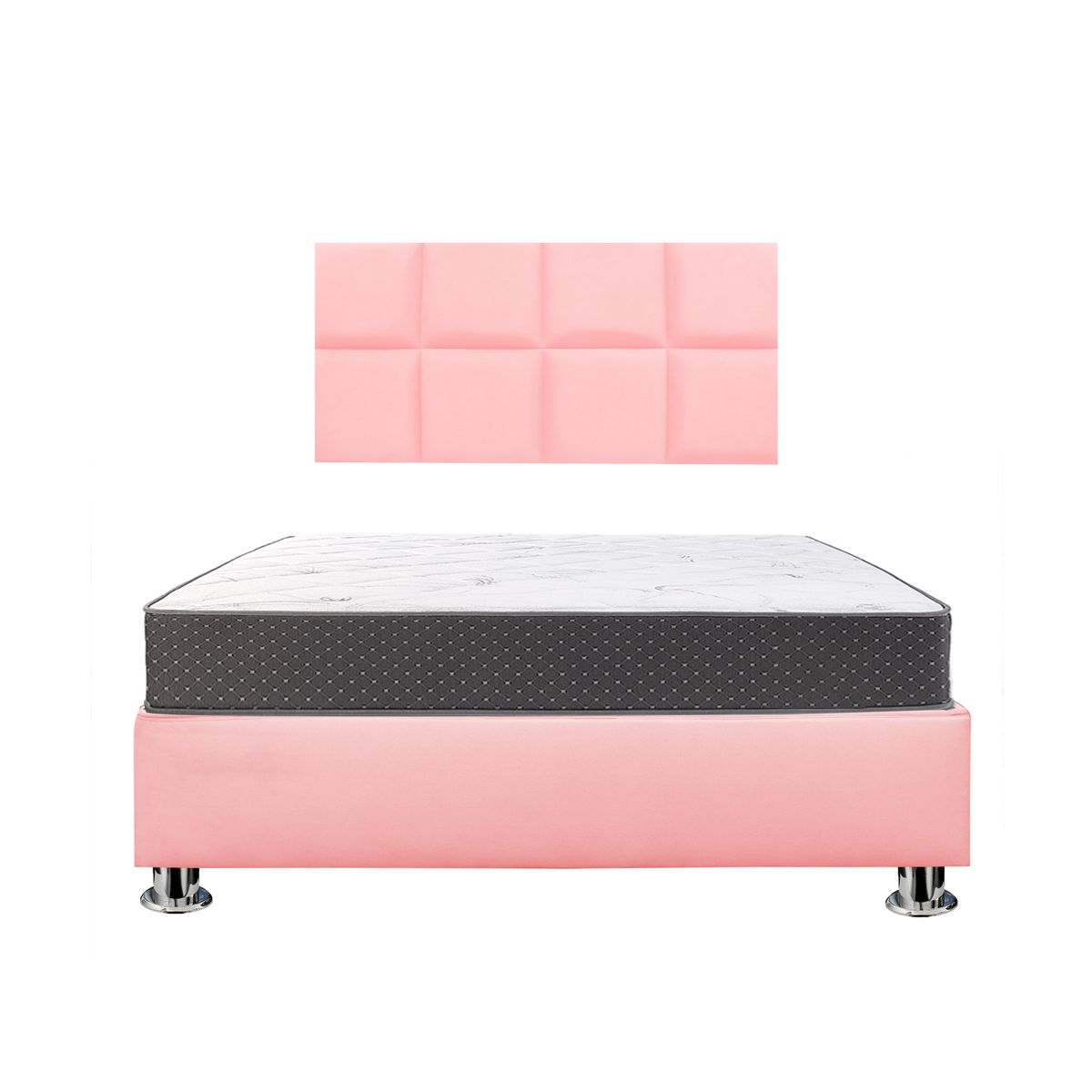 MUEBLES MACRUMO - Combo Cama tapizada Serena - 1.5 Plz Rosada + Colchón Semiortopédico