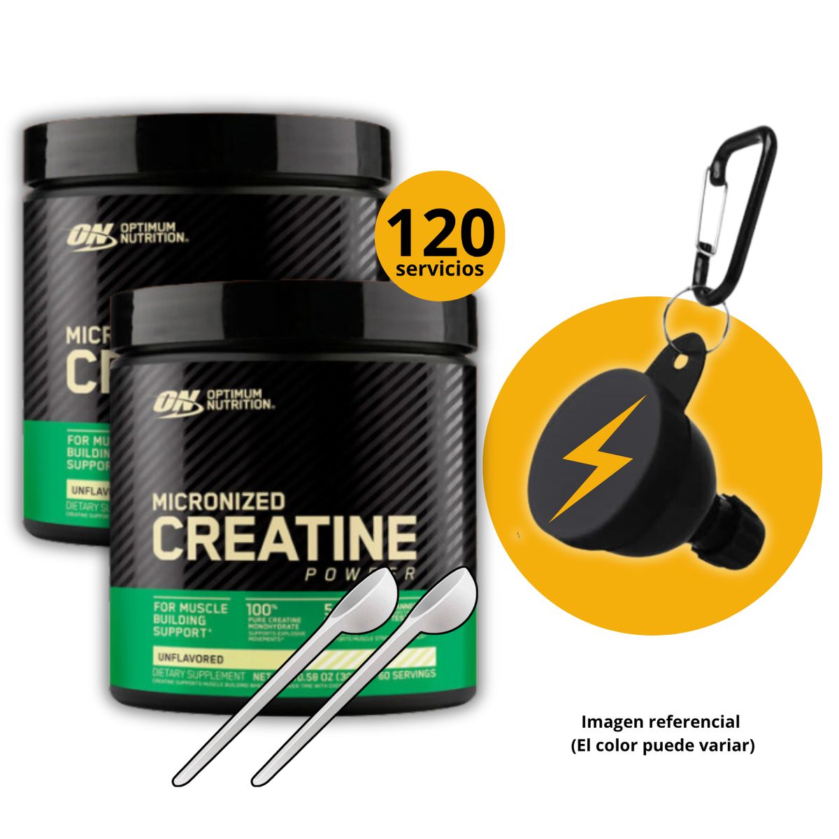 OPTIMUM NUTRITION - CREATINAS OPTIMUM NUTRITION DE 300gr 2und CUCHARA Y PORTASUPLEMENTOS