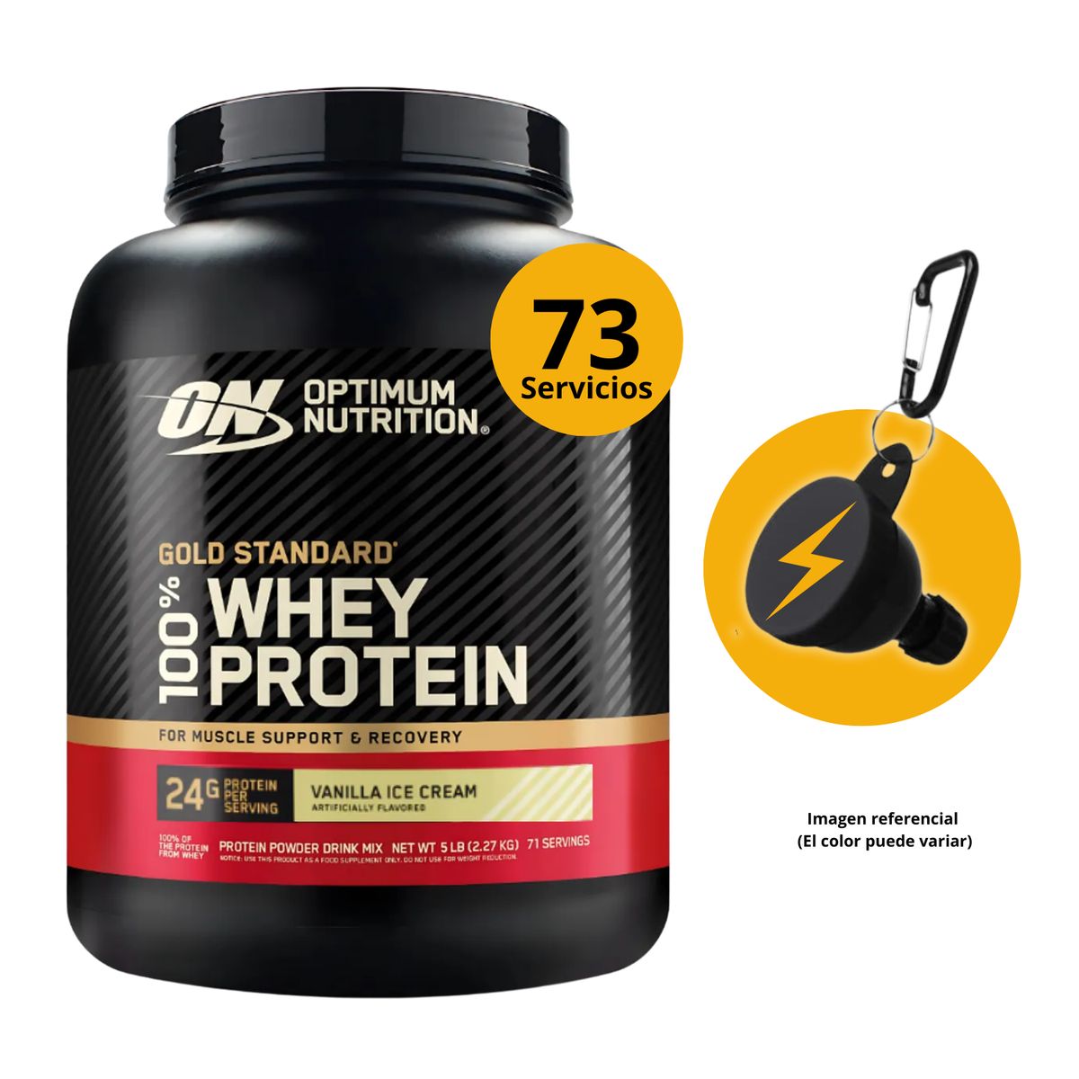Optimum Nutrition - GOLD STANDARD WHEY 5LB VAINILLA ICE CREAM + PORTASUPLEMENTOS - PROTEÍNA WHEY