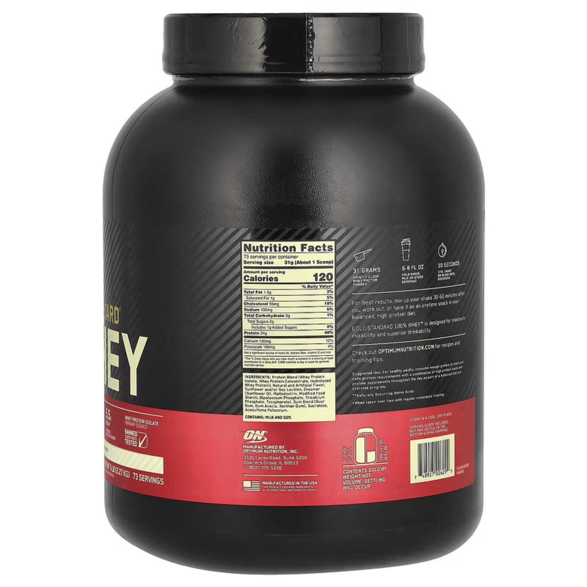 Optimum Nutrition - GOLD STANDARD WHEY 5LB VAINILLA ICE CREAM + PORTASUPLEMENTOS - PROTEÍNA WHEY