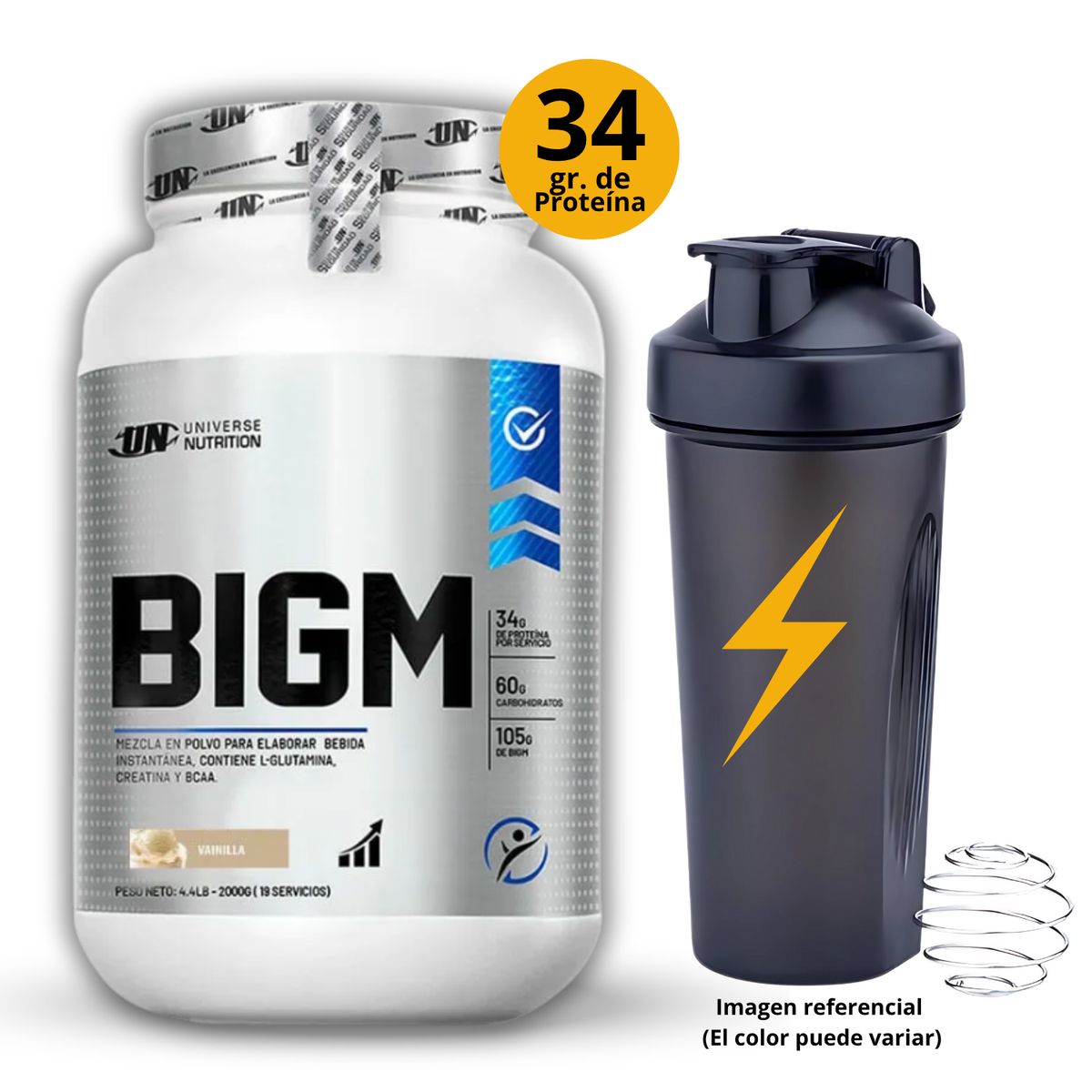 UNIVERSE NUTRITION - BIG M DE 2kg VAINILLA CON SHAKER - GANADOR DE MASA