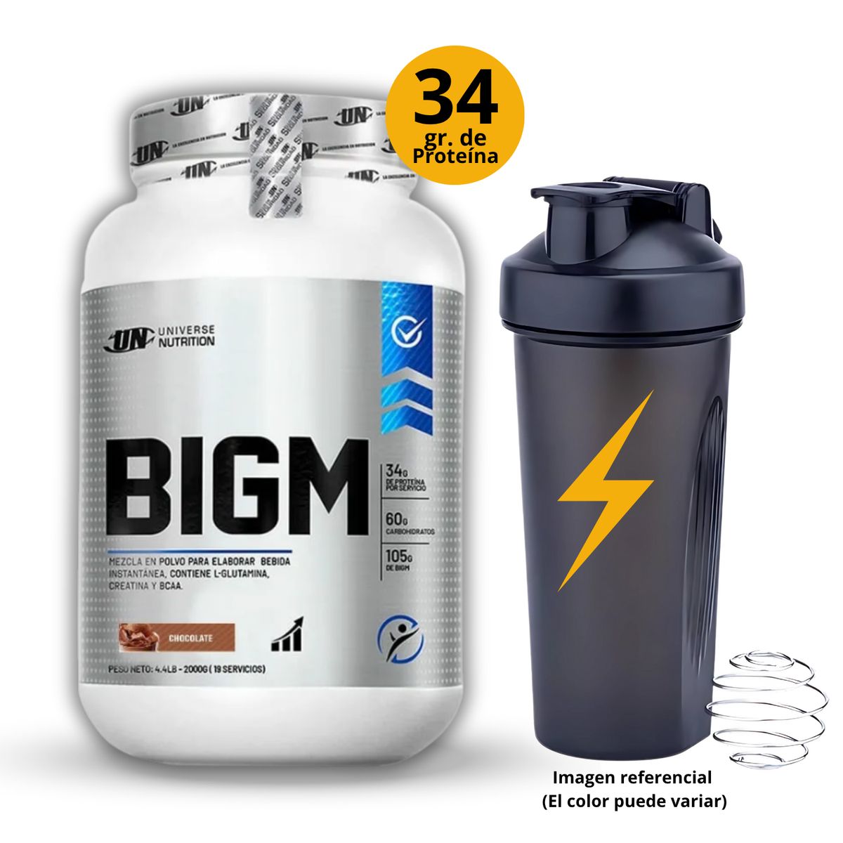 UNIVERSE NUTRITION - BIGM DE 2kg CHOCOLATE CON SHAKER - GANADOR DE MASA