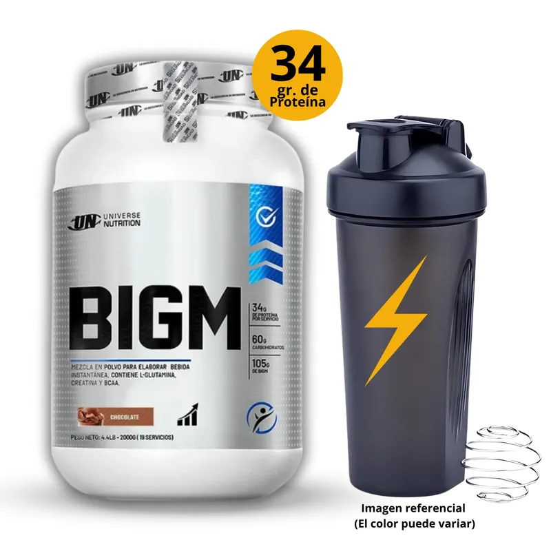 UNIVERSE NUTRITION - BIGM DE 2kg CHOCOLATE CON SHAKER - GANADOR DE MASA