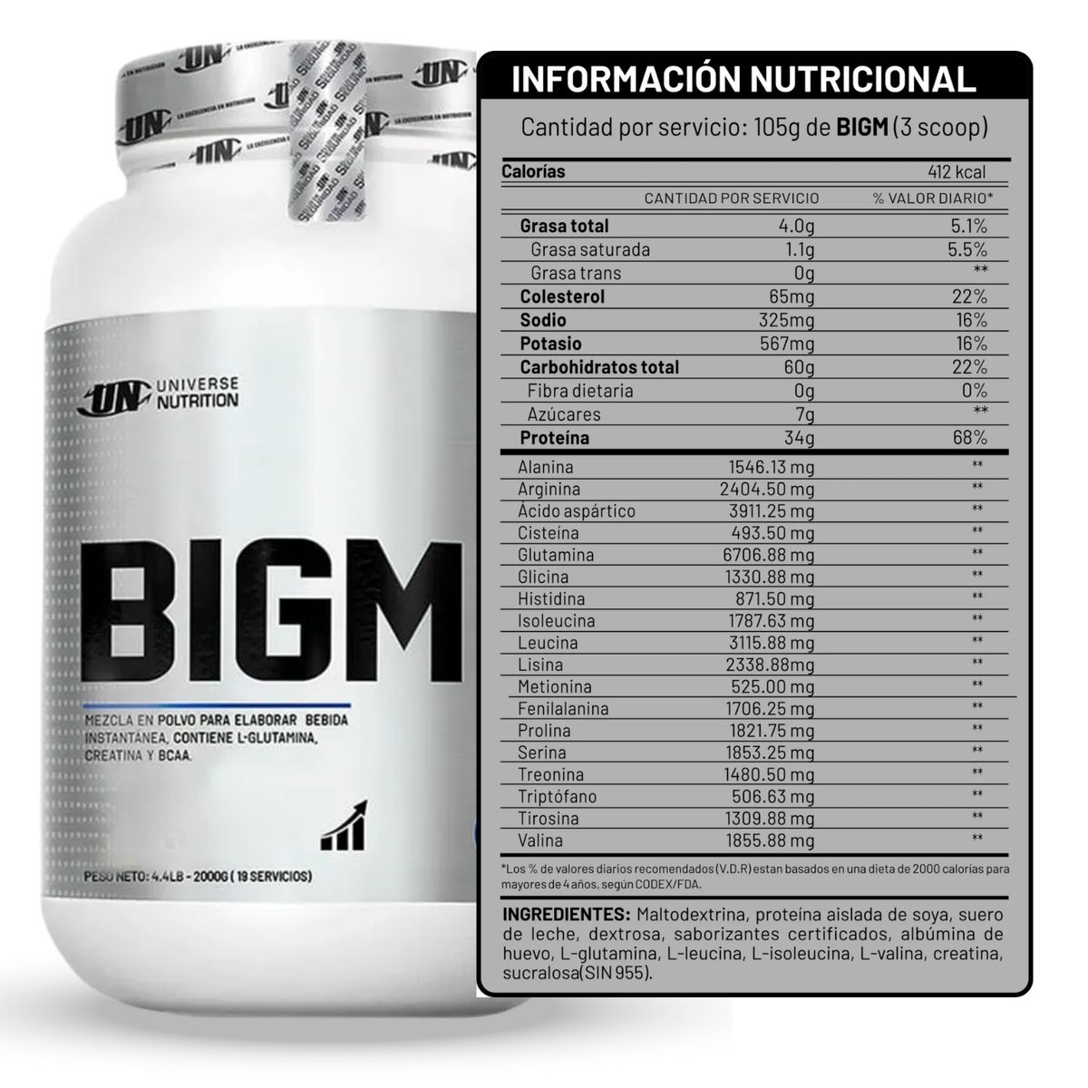 UNIVERSE NUTRITION - BIG M DE 2kg CHOCOLATE CON SHAKER - GANADOR DE MASA