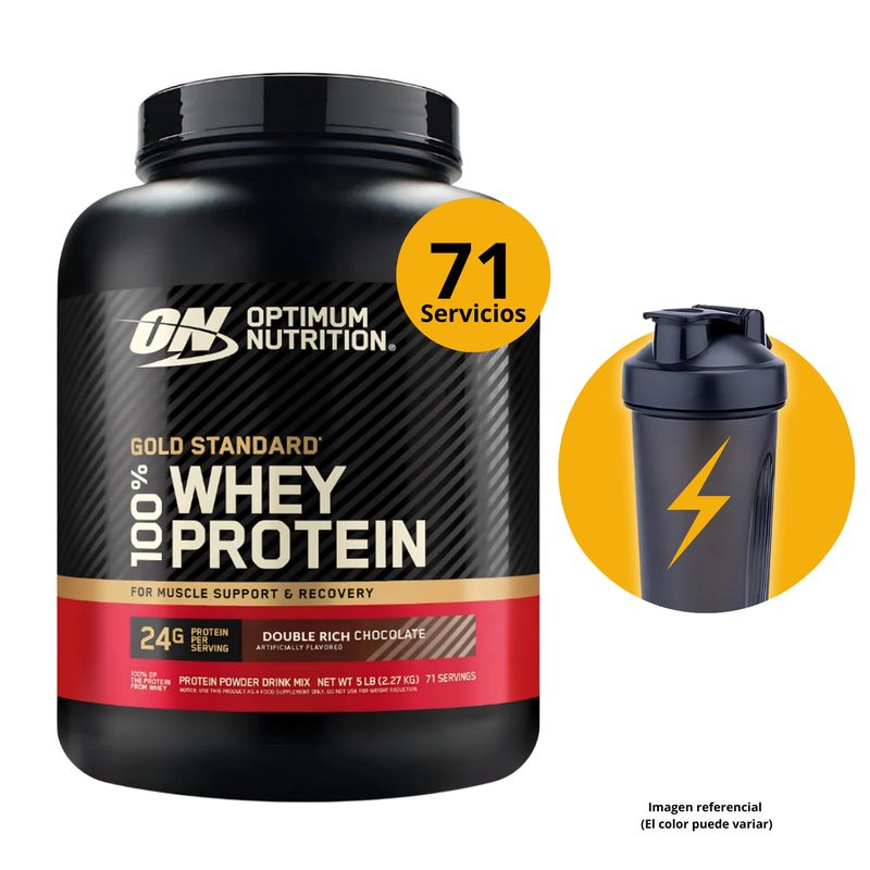 OPTIMUN NUTRITION - GOLD STANDARD WHEY 5LB DOUBLE RICH CHOCOLATE + SHAKER - PROTEÍNA WHEY