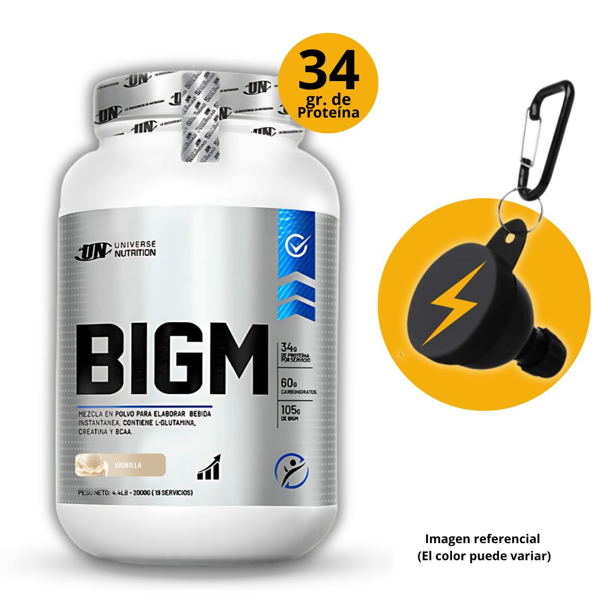 UNIVERSE NUTRITION - BIGM DE 2kg VAINILLA CON PORTASUPLES - GANADOR DE MASA