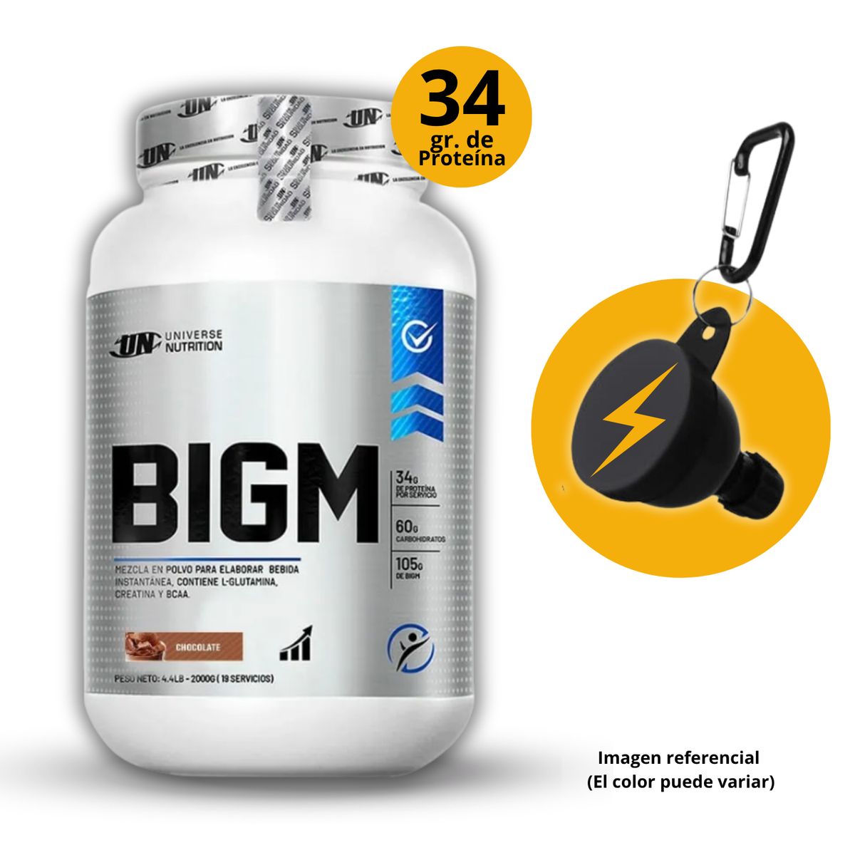 UNIVERSE NUTRITION - BIGM DE 2kg CHOCOLATE CON PORTASUPLES - GANADOR DE MASA