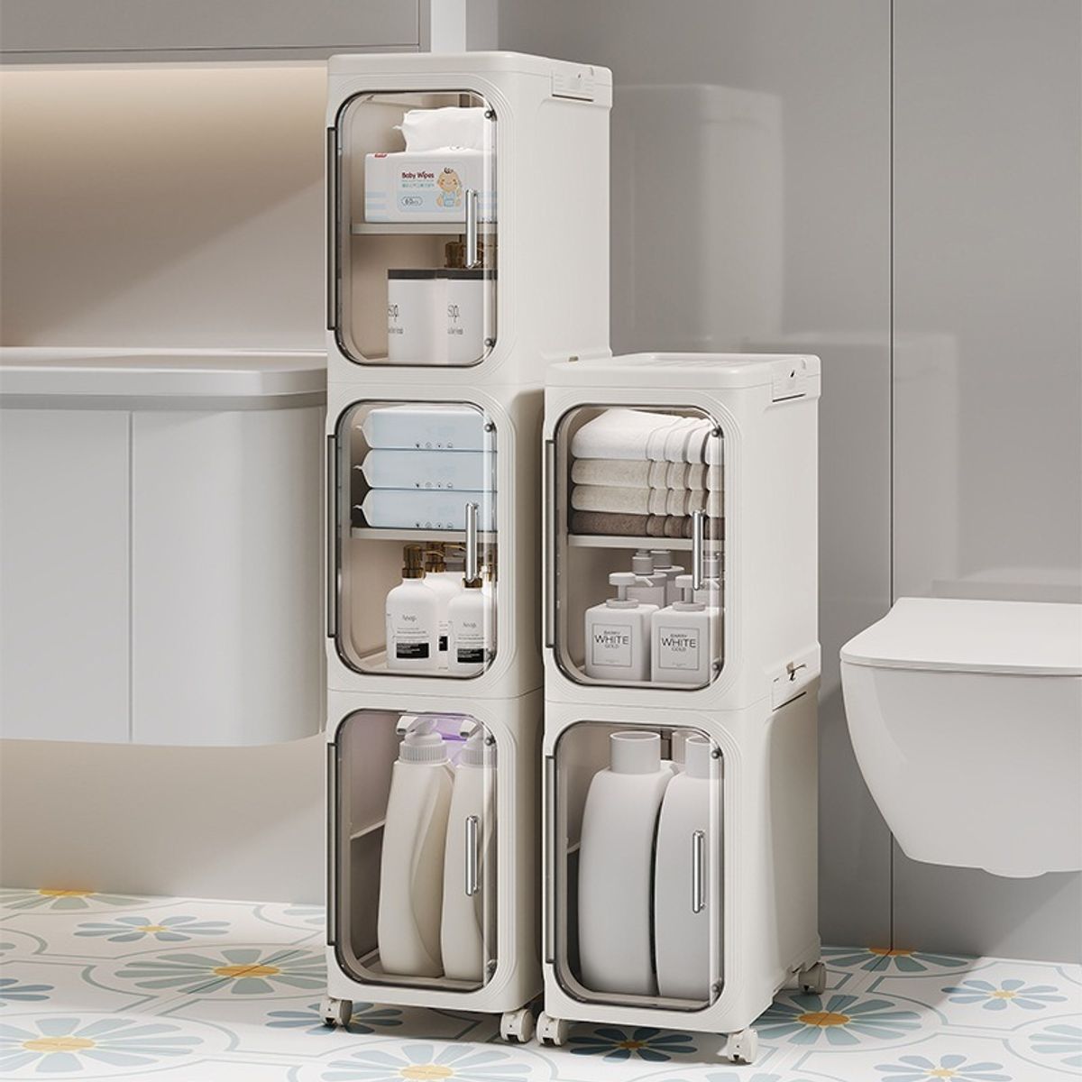 Estante Gabinete Angosto 3 Niveles con Divisiones Removibles Plegable Crema, marca GENERICO - Foto Principal
