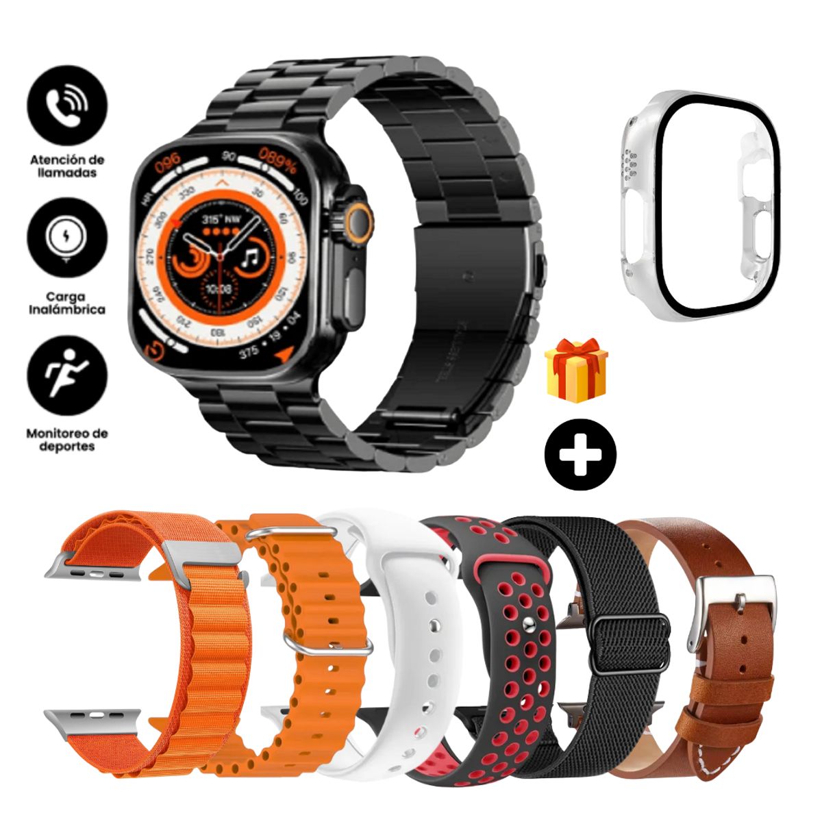 GENERICO - Smartwatch Ultra 9 Dt900 negro, Con Case + 7 Correas